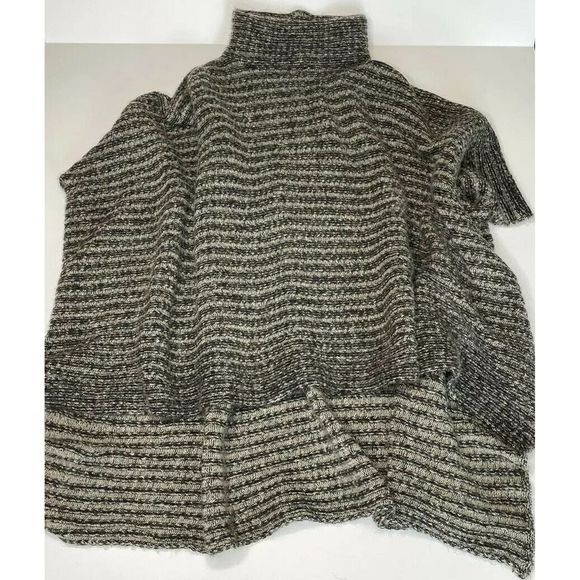 Zara Knit Italian Yarn Striped Knit Poncho - Picture 2 of 5